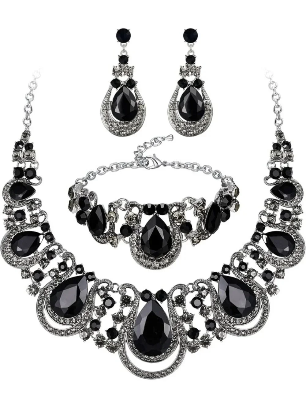 Elegant Teardrop Crystal Jewelry Set - Statement Necklace, Dangle Earrings